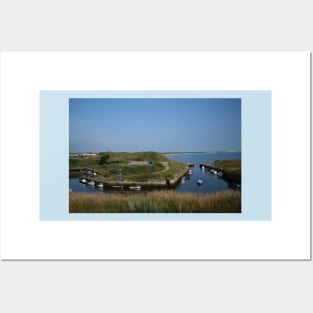 Seaton Sluice harbour under a blue sky Posters and Art